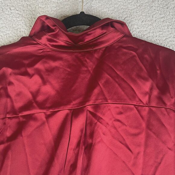 Pleione Tunic Blouse Womans 1X Burguny Chiffon Collar Pullover Stretch - Picture 6 of 12